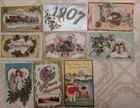 Vintage Christmas Lot Cards Stickers Nye Banner 