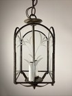 Mcm Antique Brass   Beveled Etched Glass Lantern Chandelier Pendant 4 Panels