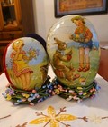 Easter Antique Vintage German Paper Cardboard Eggs  Kids Rabbits Lovely Details 