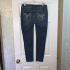 Wallflower Jeans Women   s Juniors Skinny Distressed Button Fly 9 Denim Dark Wash