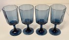 Set Of 4 Libbey Facets Blue Wine Glass Goblets Octagon Stemware Mcm Vintage Bar