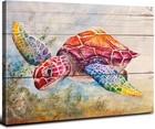 Brand New  Unopened Rustic Sea Turtle   Octopus Wall Art Framed Stretched Canvas