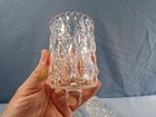 Lot Of 4 Clear Glass Pegged Diamond Quilt Votive Candle Holders W  Beaded Edge