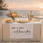 Custom Linen Wedding Table Runner With Lace  Mr And Mrs Sweetheart Table Decor
