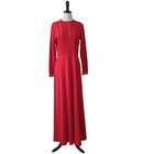 Vintage 1960s 1970s Womens Red Dress Mid Century Modern Maxi Full Long Sleeve Ml