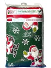 Holiday Time Vinyl Christmas Tablecloth Santa Snowflakes Green Rectangle 60 x84 