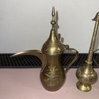 Vintage Brass Arabic Dallah Coffee Pot Set Saudi Arabia Palm Tree Engraved