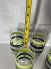 Vintage 5 Mid Century Glass Set Lime    Dark Green Striped Tumblers  Glasses