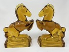 Vintage L E Smith  Amber  glass Rearing Horse 2 Bookends 1940 s  pair  Beautiful