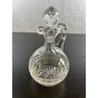 Vintage Cut Glass Cruet Bottle With Faceted Stopper Starburst Pattern Clear