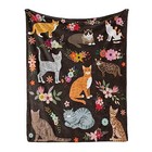 Cats Blanket Cat Present Soft Flannel Lightweight Cats And Flowers Throw 