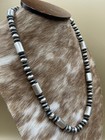 Authentic Native American Navajo Handmade Silver Pearl Beads Necklace 22    Signed