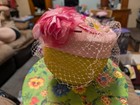 Women   s Pink   Yellow Fascinator Headpiece W  Birdcage Veil   Flower