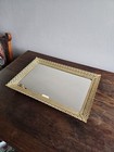 Vintage Ornate Antique Gold Metal Filigree Retangle Mirror Vanity Footed Tray 