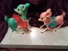 Vintage Retro    style    Pink And Turquoise Christmas Reindeer Deer Figurine Decor