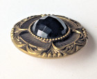 Antique German Victorian Button Green Glass  Brass - 1 3 8  Gesetzlich Geschutzt