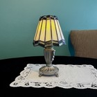 Tiffany Style Stained Glass Votive Candle Lamp Iridescent Shade 8    Vintage