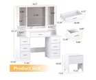 Dressing Table Stool Set With Led Light Mirror And 7 Drawers White Vanity Desk