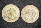 Beautiful Pair Of 1948 Mexico Un Peso Silver Coins - Jose Morelos