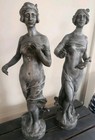 Antique Eutrope Bouret 18  Pair French Statues  poesie   Peinture  Spelter 