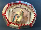Vintage Christmas Card Bowl Holder Hand Made Crochet Mid Century Laminated Nice 