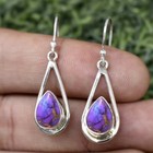 Purple Turquoise 925 Sterling Silver Genuine Dangle Handmade Earrings For Women