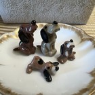 4 Vintage Hagen Renaker Miniature Hound Dogs Puppies Sitting Crouched Figurines