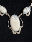 Vtg Sterling Silver 925 Dendritic Opal Agate Bib  Necklace 18 White Buffalo Look