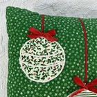 Embroidered Ornaments Pillow 17 x18  Red Green Holly Berry Polka Dot Stripe Bows