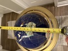37    Tall Lapis Blue Pearlized Swirl Gemstone World Globe Brass Tripod Stand
