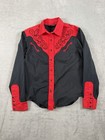 Roughrider By Circle T Womens S Western Snap Shirt Black Red Rockabilly Rodeo