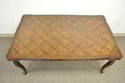 Vintage French Country Oak Parquetry Inlay Refectory Extension Leaf Dining Table