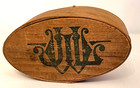 Rare Antique Miniature Wood Oval Box With Initals  Extreamly Unusual 