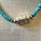 Southwestern Sterling Silver Barrel Bead Turquoise Choker Necklace 14   