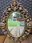 Vintage Ornate Cast Iron Oval Wall Mirror Cherub Floral Victorian Rococo 21 