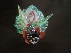 Vintage Christmas Corsage With Santa Rare Green Foil Leaf Background 1950 s