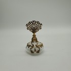 Hollywood Regency Ormolu Metal Filigree Glass Perfume Bottle With Fan Dauber
