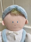 Vintage Eden Doll Blue   White Terry Cloth 10  Plush Blonde Bow Tie Baby Boy