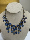 Vintage antique Czech Art Deco Blue  Glass Open Back Choker Unsigned 16   