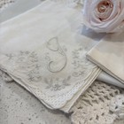 Vtg White Hand Embroidered Monogram G Handkerchief Wedding  Christening