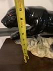 Huge Mid Century Modern Ceramic Black Panther  On Rocks Red Eyes Mcm Vintage 50s