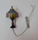 Vintage 1 12 Miniature Dollhouse Stained Glass Table Lamp Metal Base 2  Tall