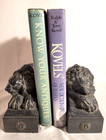Awesome Pair Of Composition Reclining Lion Bookends   Paper Weights Heavy 11 Lbs