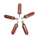Sand Goldstone Pendulum Pendant Healing Point 40x8mm Silver Leather Cord