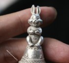 4cm Rare Old Chinese Miao Silver Feng Shui Rabbit Lucky Pendant Bell