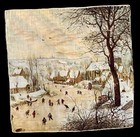 Vtg  Kreier Handkerchief Village Skaters On A Pond Sepia Tones Exc