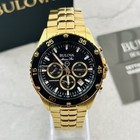 Bulova Marine Star 98b406 Black Dial Gold Strap Men s Chronograph Quartz Watch
