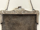 Antique Art Nouveau German Silver Chain Mesh Purse Ornate Floral Ball Tassel 6x7