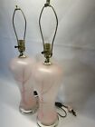 Rare Pair Of Vintage Mid Century Modern Regency Frosted Pink  And Table Lamps