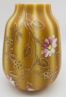 Antique C 1880 Bohemian Harrach Butterscotch Floral Enameled Glass Vase